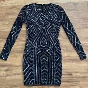 Aidan by Aidan Mattox Beaded Sequin Dress with Sleeves